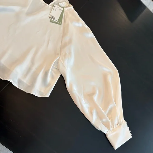 H&M Cream Crop Tie Back Blouse - Picture 4 of 12